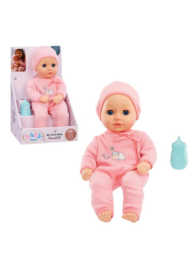 My First Baby Doll Annabell Blue Eyes: Realistic Softbodied Baby Doll For Kids Ages 1 & Up, Eyes Open & Close, Baby Doll With Bottle