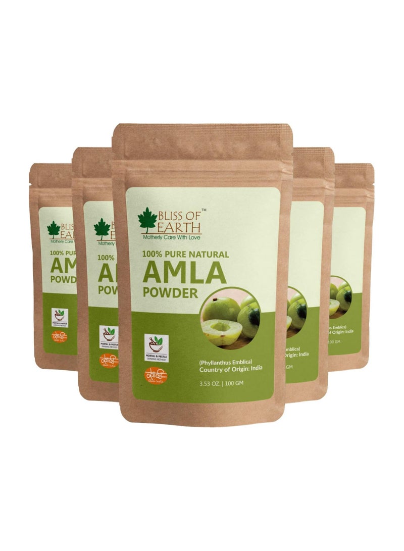 100% Pure Natural AMLA Powder 100GM Indian Gooseberry Great For Hair Conditioning & Hair Coloring Mixture Natural Vitamin C & Antioxidants Pack of 5