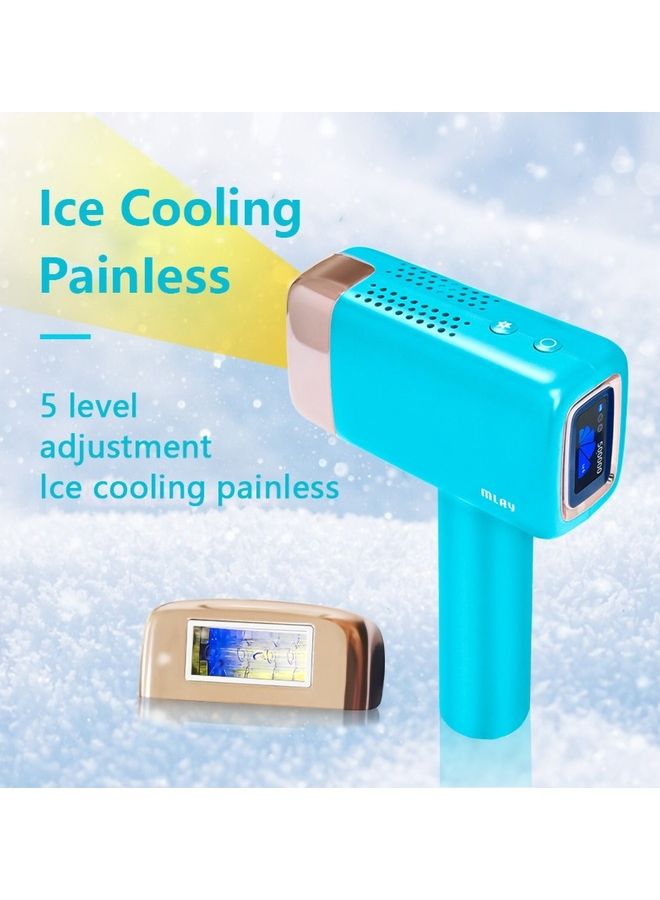 T14 Painless Ice Compress Hair Removal Device With Bikini Lamp Sky Blue