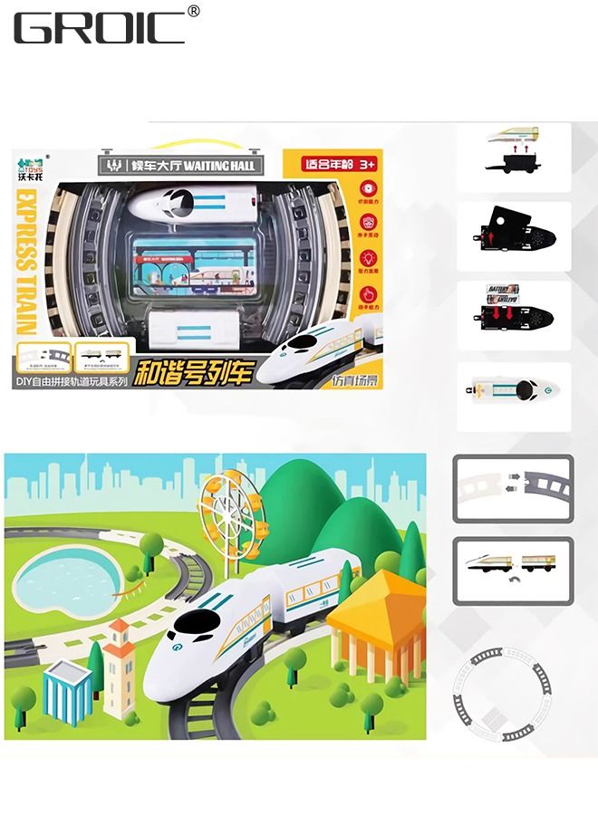 Electric High Speed Train Toy Bullet Train Set Electric Train Toy Train Track Railway System with Track and Simulation Scenario Train Toys for Toddlers
