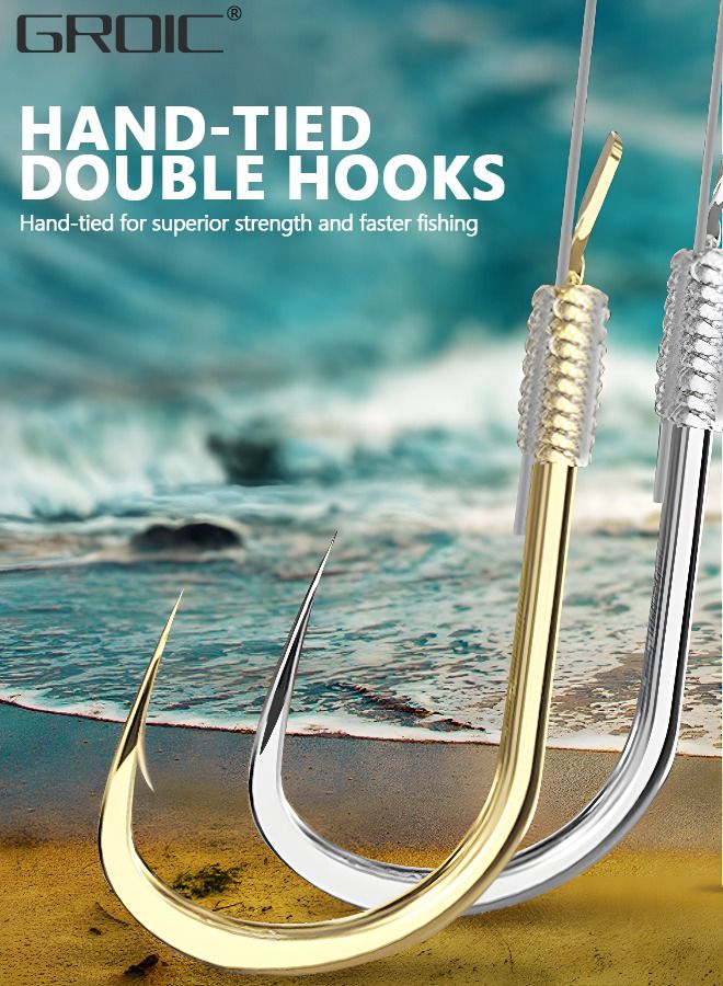 4 Pack 80Pcs Fishing Hooks with Line, Strong Sharp Double Hook Rigs with Barbs, Pre Tied Fishhooks Already Tie-in Fishing Wire/Leader, Fish Hook for Freshwater/Seawater Circle Hooks Rigs