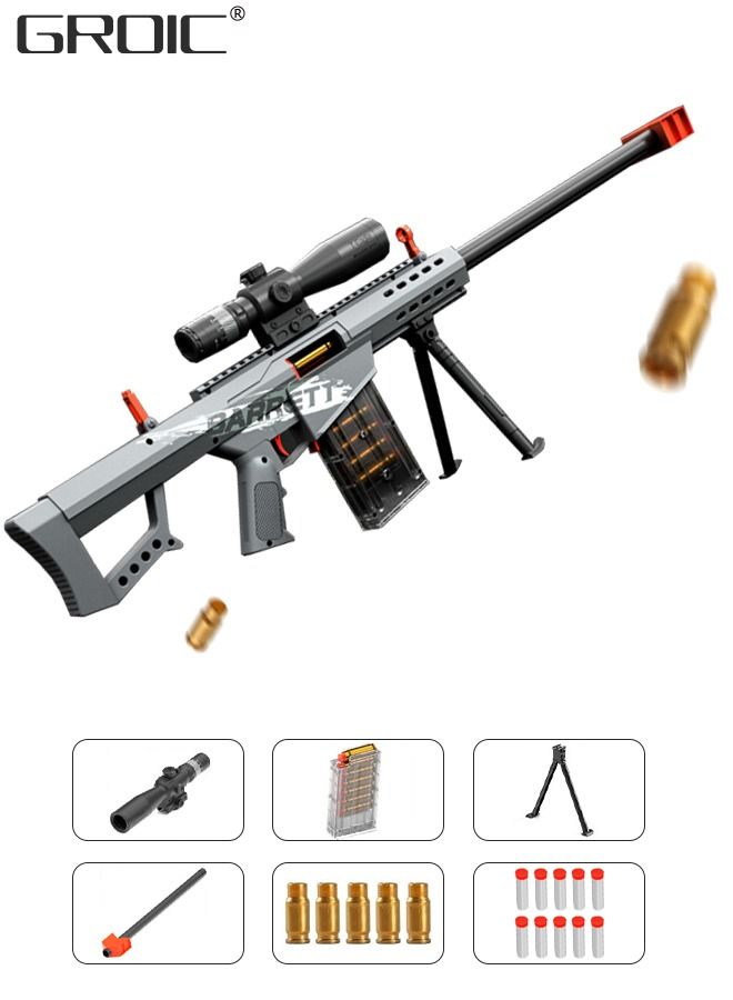 Soft Bullets Toy Gun, Super-Large Barrett Shell-Throwing Sniper Toy Soft Bullet Gun Manual Bolt Pulling On Behalf of Hair, oy Foam Blasting Gun, Shooting Games with Eva Soft Bullet and Accessories