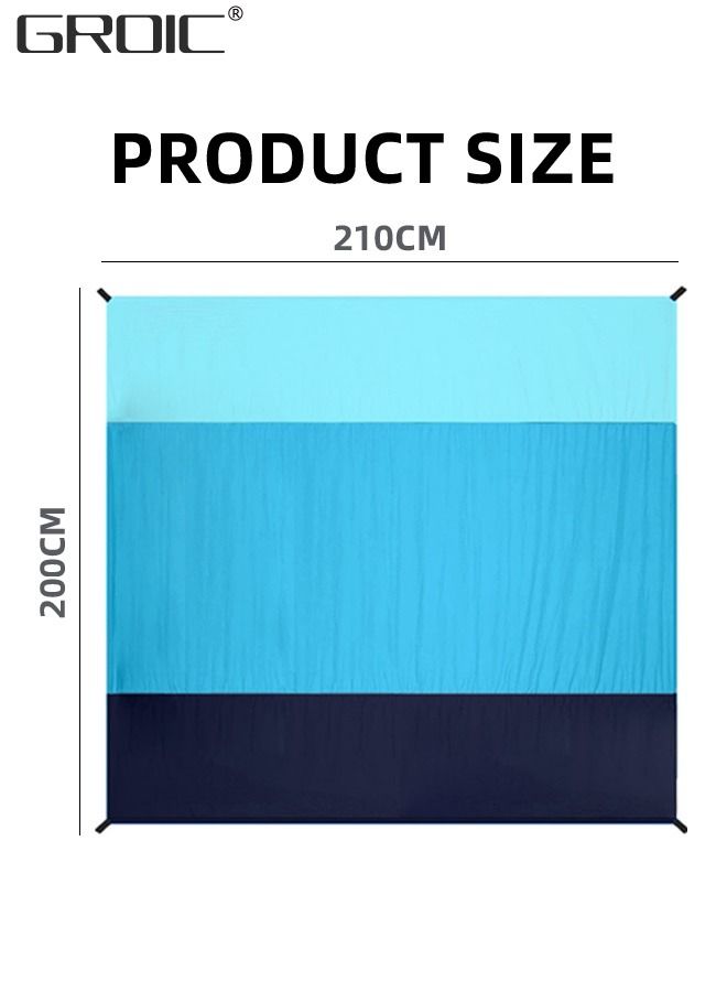 200*210 CM Beach Blanket Sandproof, Extra Large Beach Mat, Big & Compact Sand Free Mat Quick Drying, Lightweight & Durable with 4 Stakes & 4 Pockets Bag & 1 Carabiner