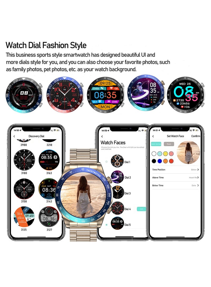 Fashion Men's Smart Watch Business Sports Fitness Tracker Heart Rate Blood Pressure Smartwatch Bluetooth Calls IP68 Waterproof 1.43