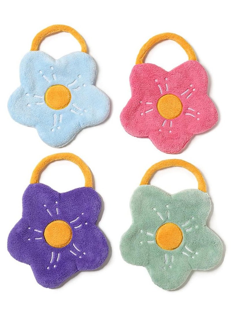 4 Pack Decorative Hand Wowels for Bathroom Cute Cartoon Flower Hand Towels with Hanging Loop Colourful Bathroom Kitchen Hand Towel Can be Hung Quick Dry Strongly Absorbent Skin-friendly