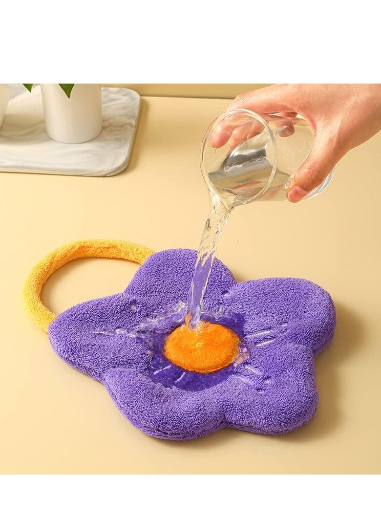 4 Pack Decorative Hand Wowels for Bathroom Cute Cartoon Flower Hand Towels with Hanging Loop Colourful Bathroom Kitchen Hand Towel Can be Hung Quick Dry Strongly Absorbent Skin-friendly