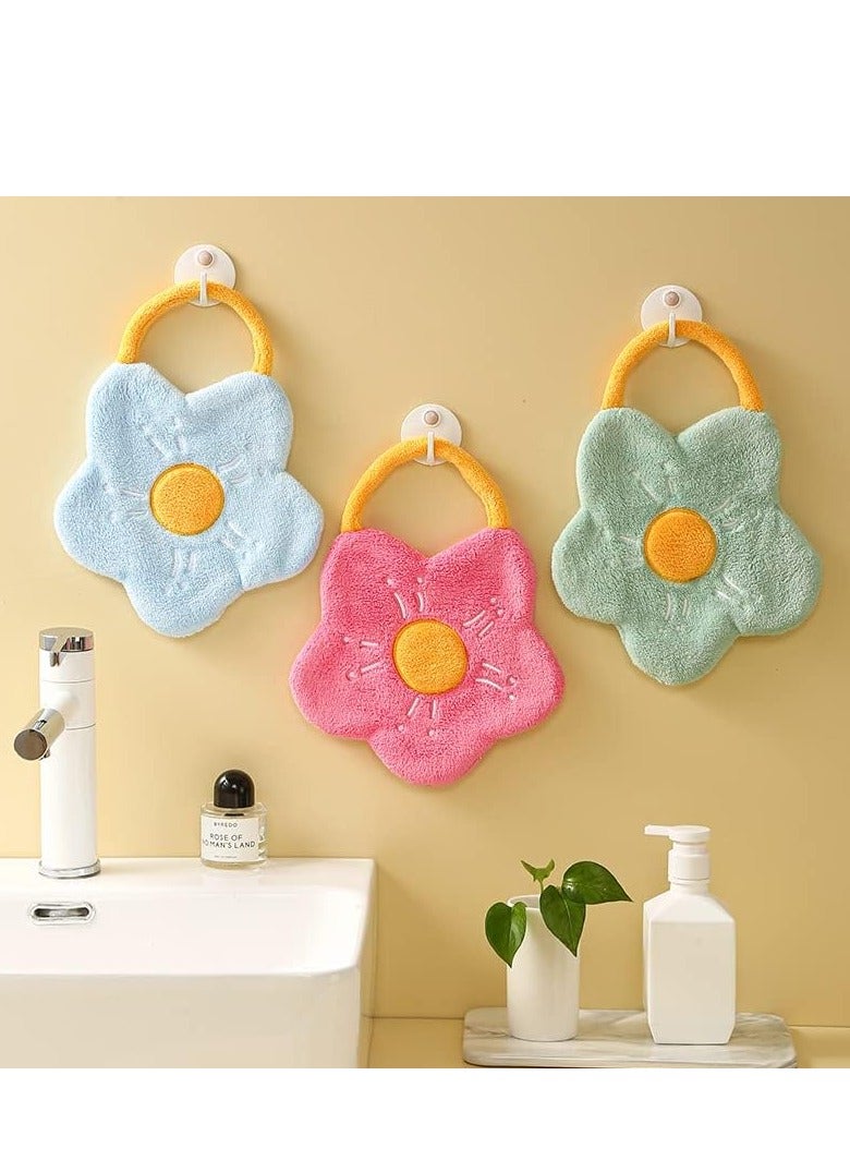 4 Pack Decorative Hand Wowels for Bathroom Cute Cartoon Flower Hand Towels with Hanging Loop Colourful Bathroom Kitchen Hand Towel Can be Hung Quick Dry Strongly Absorbent Skin-friendly