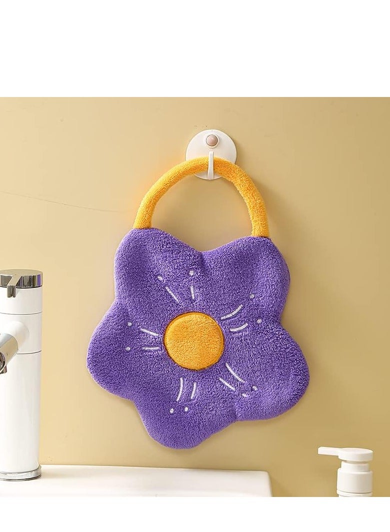 4 Pack Decorative Hand Wowels for Bathroom Cute Cartoon Flower Hand Towels with Hanging Loop Colourful Bathroom Kitchen Hand Towel Can be Hung Quick Dry Strongly Absorbent Skin-friendly
