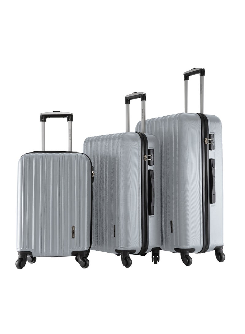 Keno 3 Piece ABS Hardside Spinner Luggage Trolley Set 20/24/28 Inch Silver