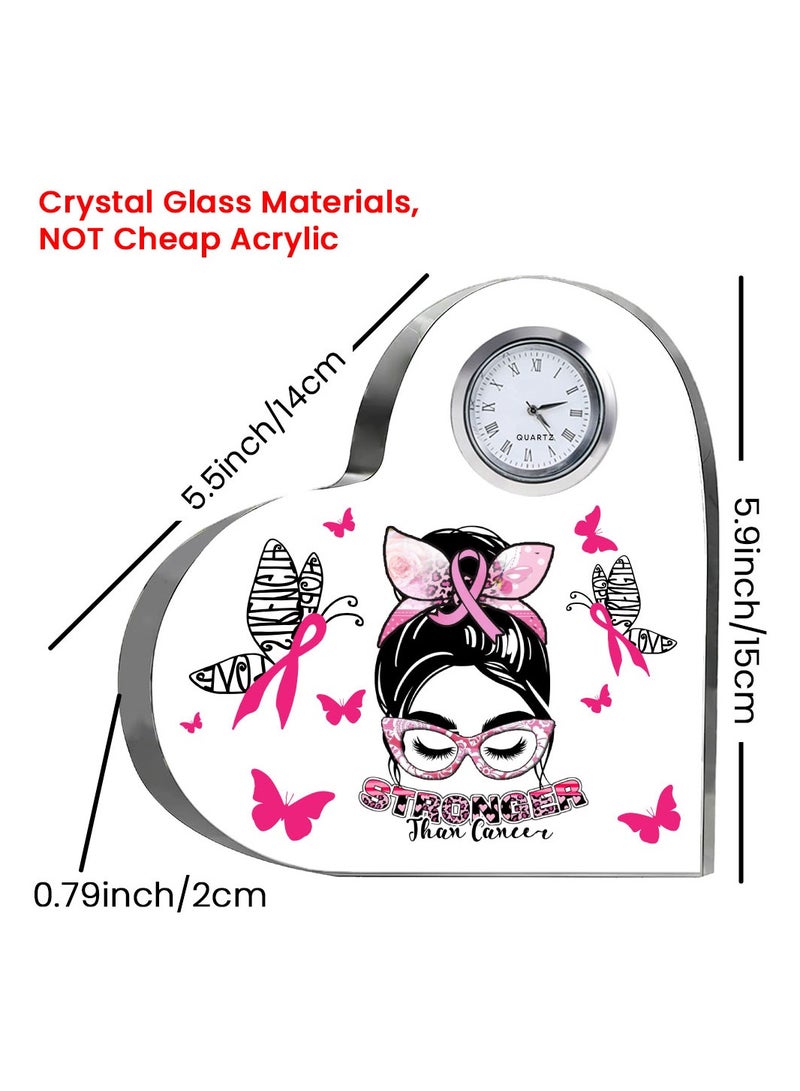 PinkCancer Awareness Heart-Shaped Crystal With Clock-Gifts For PinkCancer Awareness Gifts Clock