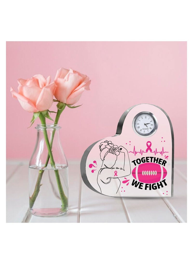 PinkCancer Awareness Heart-Shaped Crystal with Clock-Gifts For PinkCancer Awareness Gifts-Awareness Clock