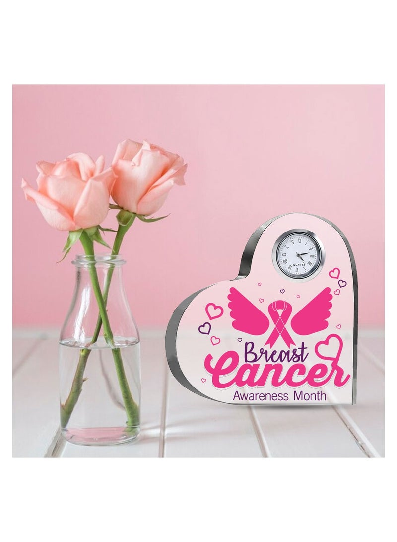 PinkCancer Awareness Heart-Shaped Crystal with Clock-Gifts For PinkCancer Awareness Gifts-Awareness Clock