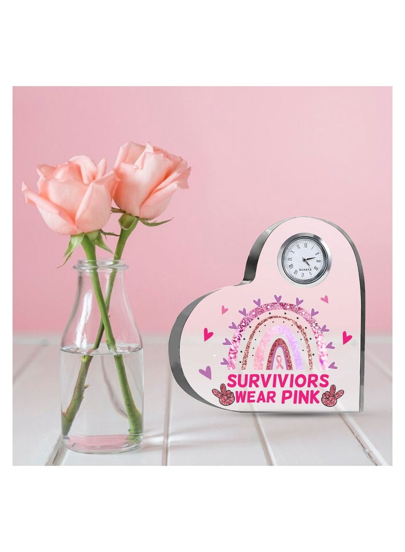 PinkCancer Awareness Heart-Shaped Crystal with Clock-Gifts For PinkCancer Awareness Gifts-Awareness Clock