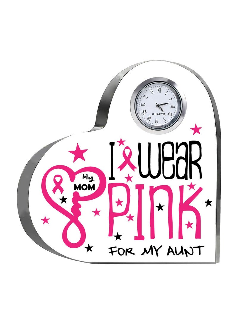 PinkCancer Awareness Heart-Shaped Crystal With Clock-Gifts For PinkCancer Awareness Gifts Clock