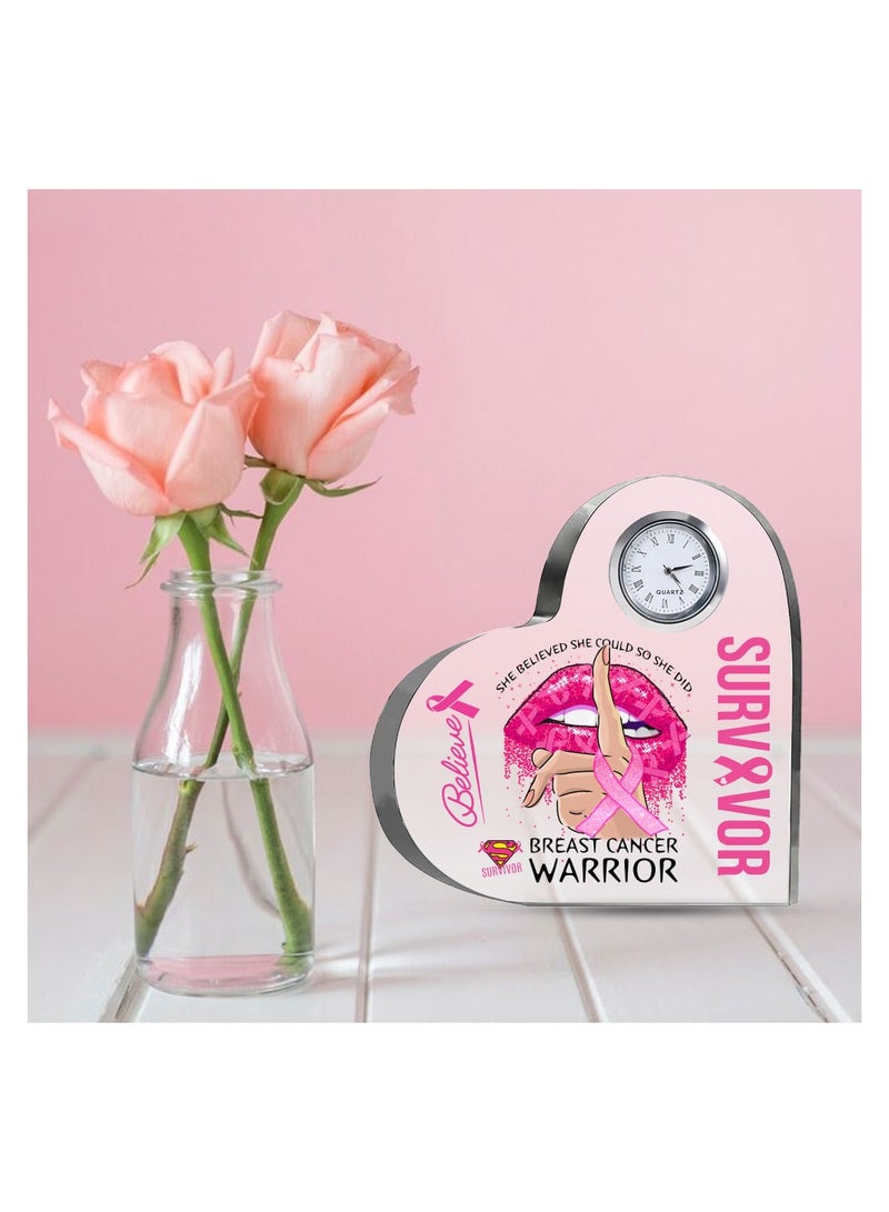 BreastCancer Awareness Heart-Shaped Crystal with Clock - Gifts for BreastCancer -Pink Cancer Awareness Gifts - BreastCancer Awareness Clock