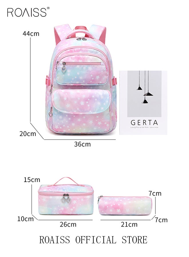 3 Piece Student Backpack Set (Schoolbag + Lunch Bag + Pencil Case) Gradient Color School Bag Large Capacity Waterproof Wear Resistant School Backpack Suitable for Primary and Secondary School Students