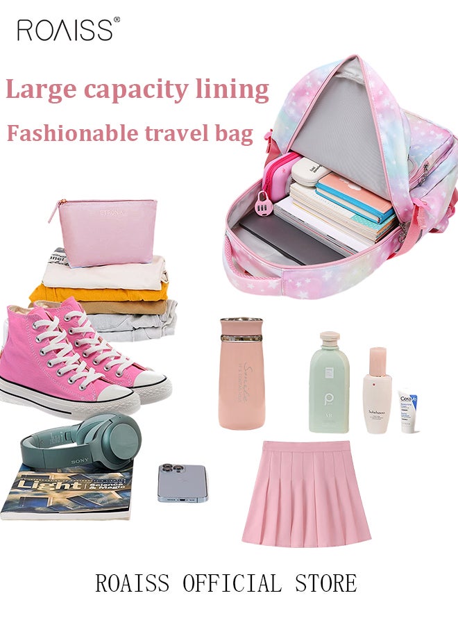 3 Piece Student Backpack Set (Schoolbag + Lunch Bag + Pencil Case) Gradient Color School Bag Large Capacity Waterproof Wear Resistant School Backpack Suitable for Primary and Secondary School Students