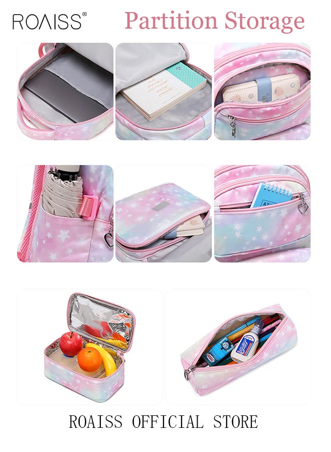 3 Piece Student Backpack Set (Schoolbag + Lunch Bag + Pencil Case) Gradient Color School Bag Large Capacity Waterproof Wear Resistant School Backpack Suitable for Primary and Secondary School Students