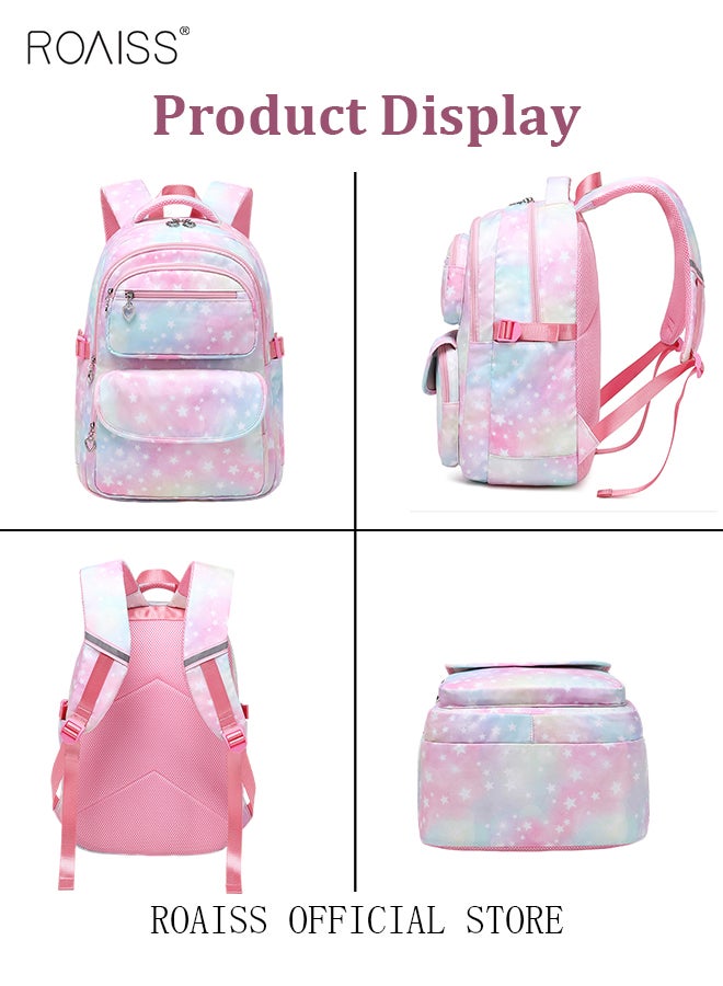 3 Piece Student Backpack Set (Schoolbag + Lunch Bag + Pencil Case) Gradient Color School Bag Large Capacity Waterproof Wear Resistant School Backpack Suitable for Primary and Secondary School Students