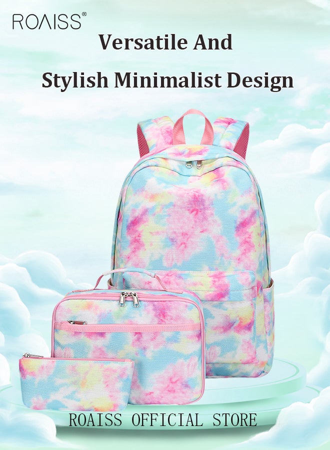 3 Piece Backpack Set Large Capacity Waterproof and Wear Resistant Same Color Series Lunch Bag and Pencil Case Large Capacity Storage Scientific Storage Simple Style Short Distance Travel Bag Student Backpack Laptop Bag