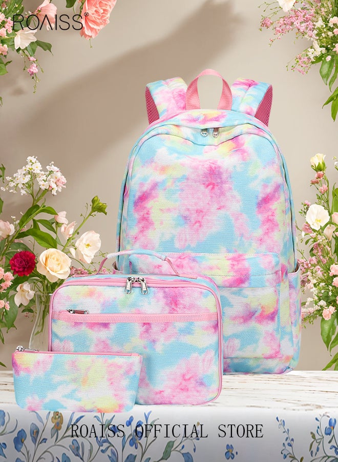 3 Piece Backpack Set Large Capacity Waterproof and Wear Resistant Same Color Series Lunch Bag and Pencil Case Large Capacity Storage Scientific Storage Simple Style Short Distance Travel Bag Student Backpack Laptop Bag