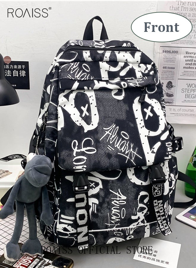 Trendy Graffiti Style Backpack  Large Capacity Durable Smooth Zipper Comfortable Fabric Adjustable Shoulder Strap