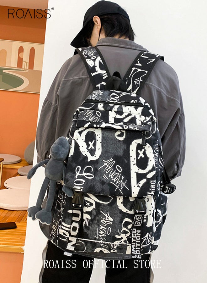 Trendy Graffiti Style Backpack  Large Capacity Durable Smooth Zipper Comfortable Fabric Adjustable Shoulder Strap