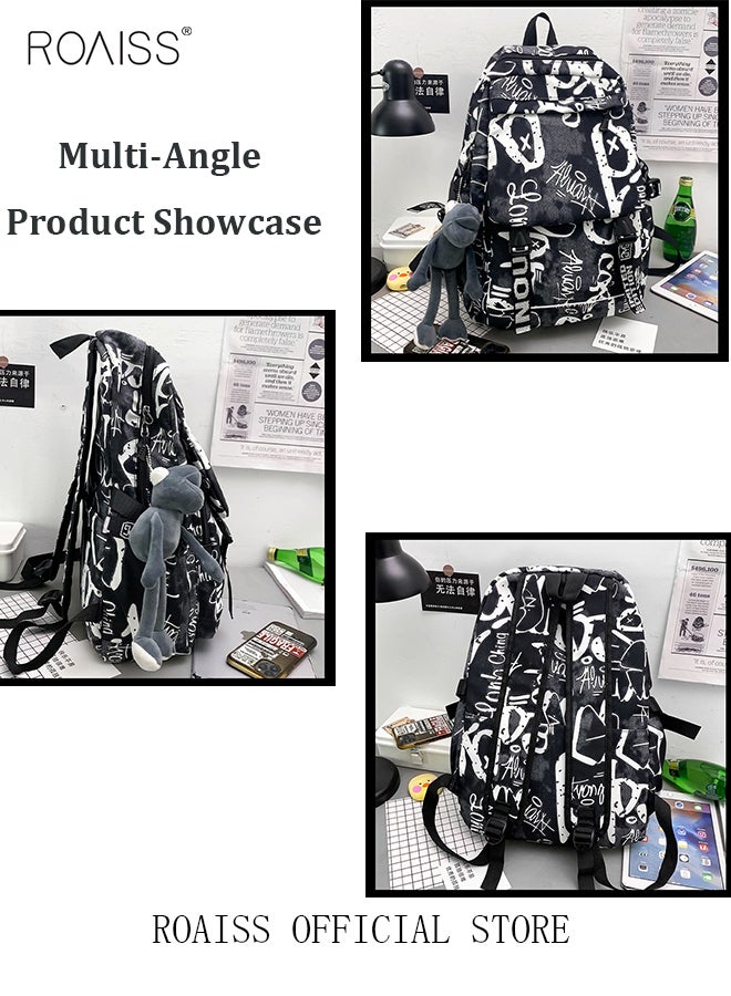 Trendy Graffiti Style Backpack  Large Capacity Durable Smooth Zipper Comfortable Fabric Adjustable Shoulder Strap