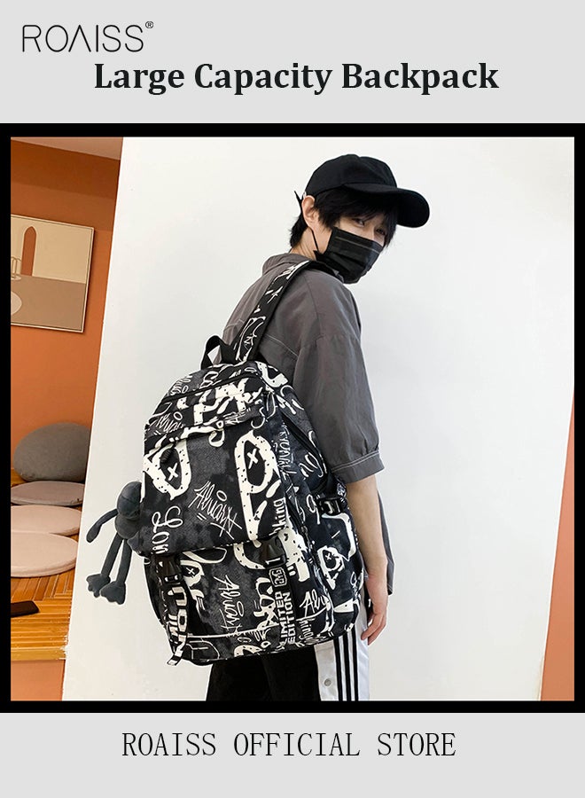 Trendy Graffiti Style Backpack  Large Capacity Durable Smooth Zipper Comfortable Fabric Adjustable Shoulder Strap