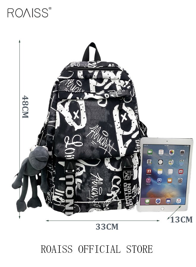 Trendy Graffiti Style Backpack  Large Capacity Durable Smooth Zipper Comfortable Fabric Adjustable Shoulder Strap