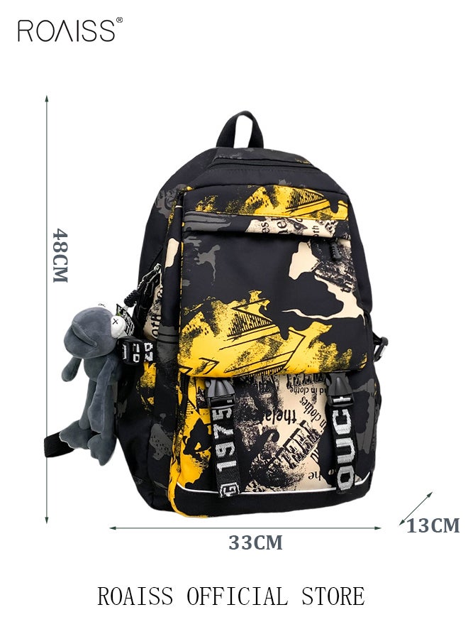 Trendy Graffiti Style Backpack  Large Capacity Durable Smooth Zipper Comfortable Fabric Adjustable Shoulder Strap