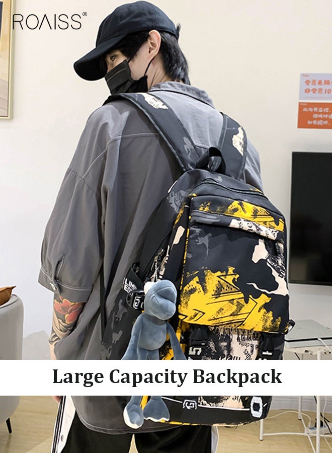 Trendy Graffiti Style Backpack  Large Capacity Durable Smooth Zipper Comfortable Fabric Adjustable Shoulder Strap