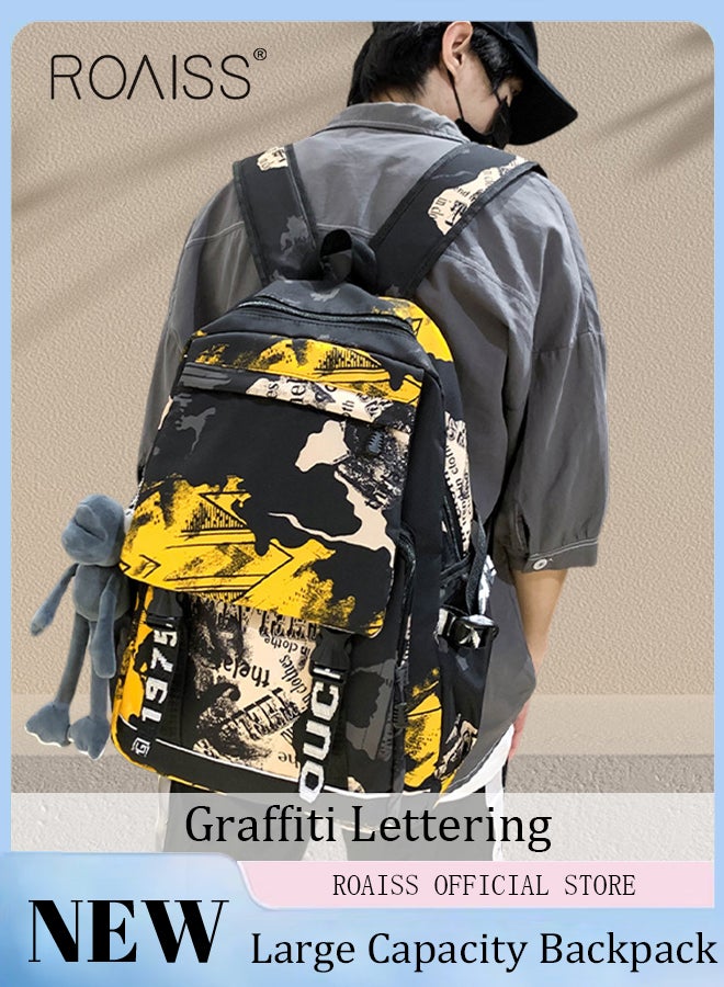 Trendy Graffiti Style Backpack  Large Capacity Durable Smooth Zipper Comfortable Fabric Adjustable Shoulder Strap