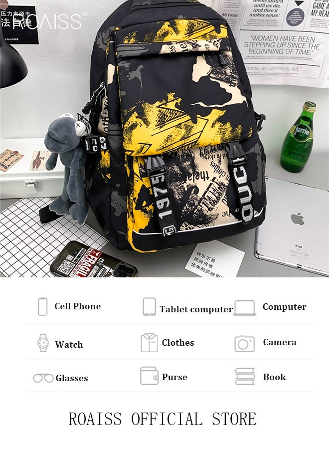 Trendy Graffiti Style Backpack  Large Capacity Durable Smooth Zipper Comfortable Fabric Adjustable Shoulder Strap