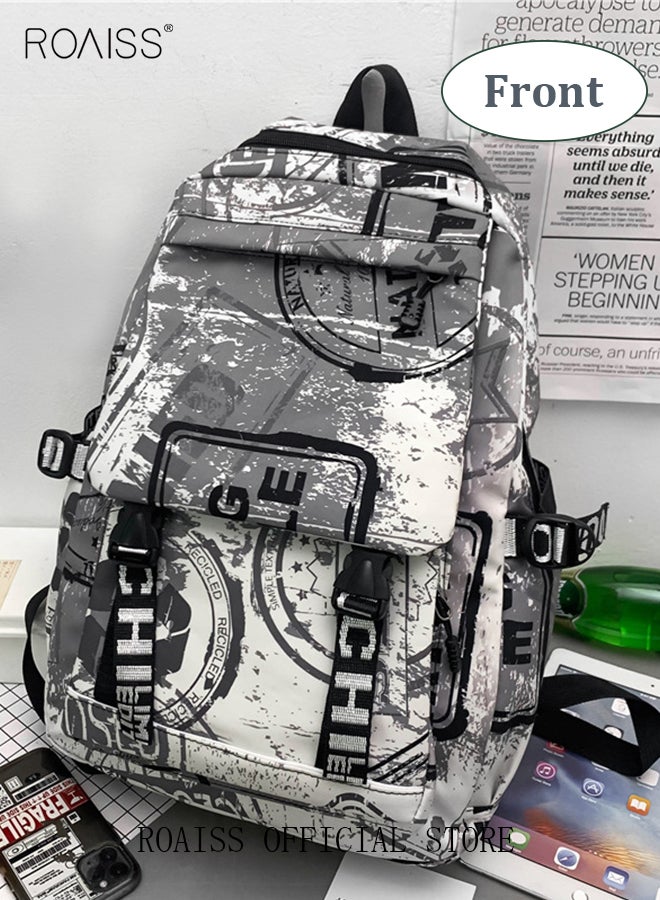 Trendy Graffiti Style Backpack  Large Capacity Durable Smooth Zipper Comfortable Fabric Adjustable Shoulder Strap