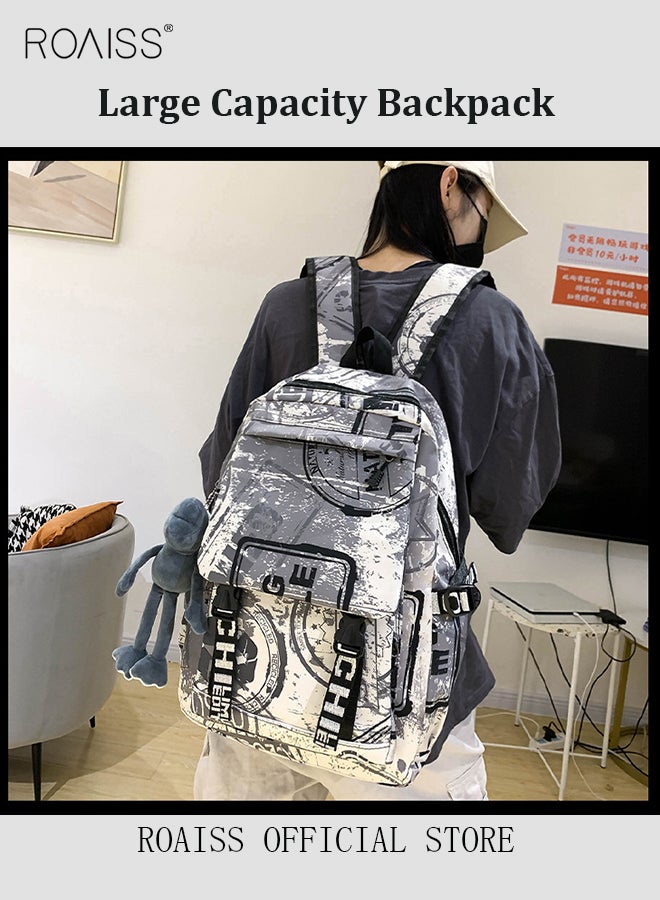 Trendy Graffiti Style Backpack  Large Capacity Durable Smooth Zipper Comfortable Fabric Adjustable Shoulder Strap