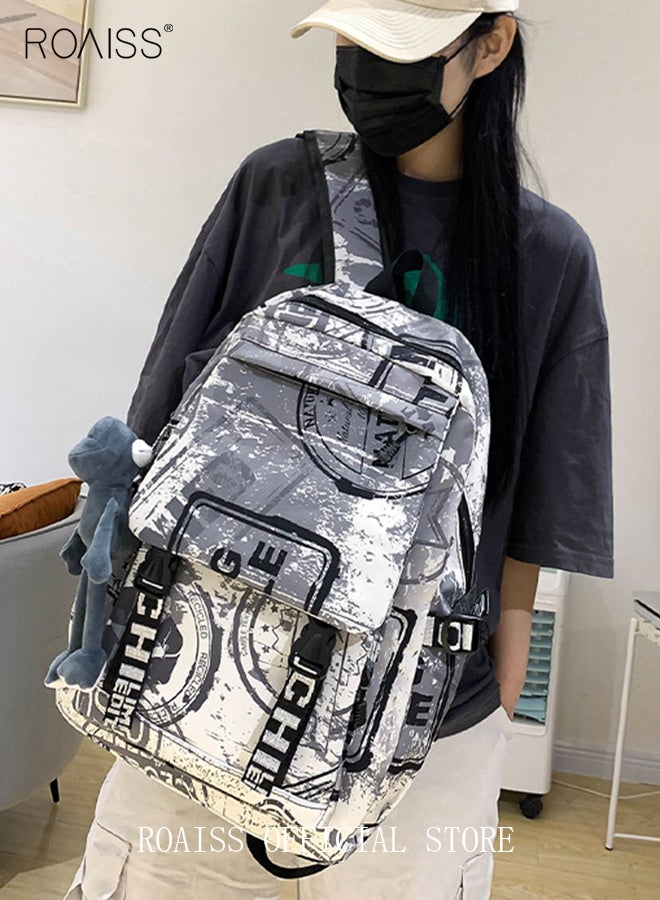 Trendy Graffiti Style Backpack  Large Capacity Durable Smooth Zipper Comfortable Fabric Adjustable Shoulder Strap