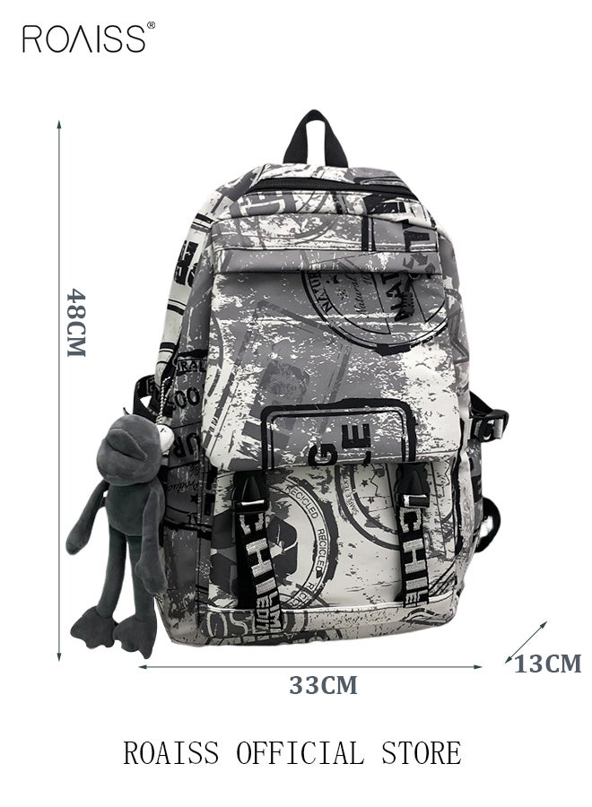 Trendy Graffiti Style Backpack  Large Capacity Durable Smooth Zipper Comfortable Fabric Adjustable Shoulder Strap