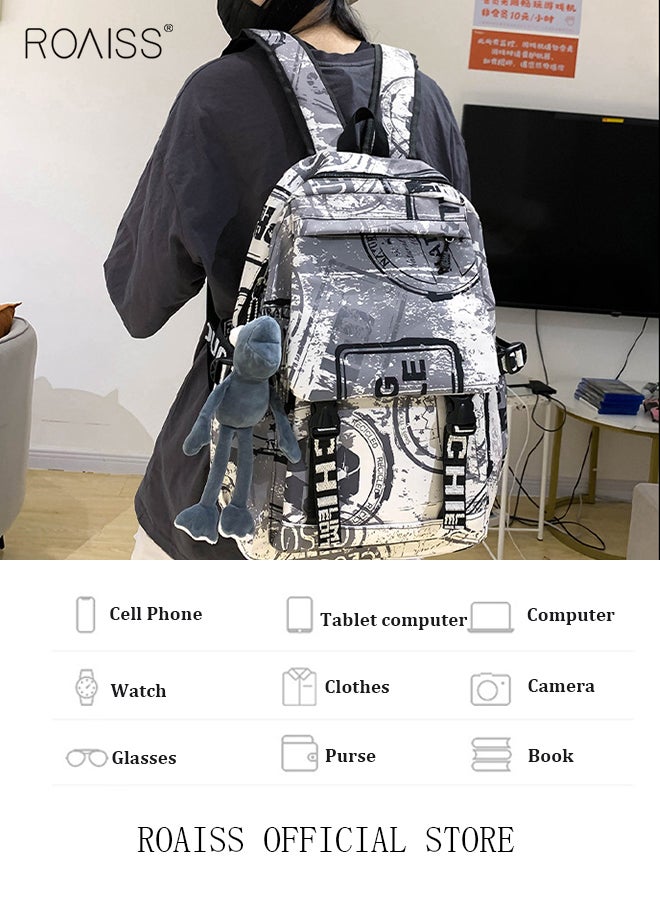 Trendy Graffiti Style Backpack  Large Capacity Durable Smooth Zipper Comfortable Fabric Adjustable Shoulder Strap