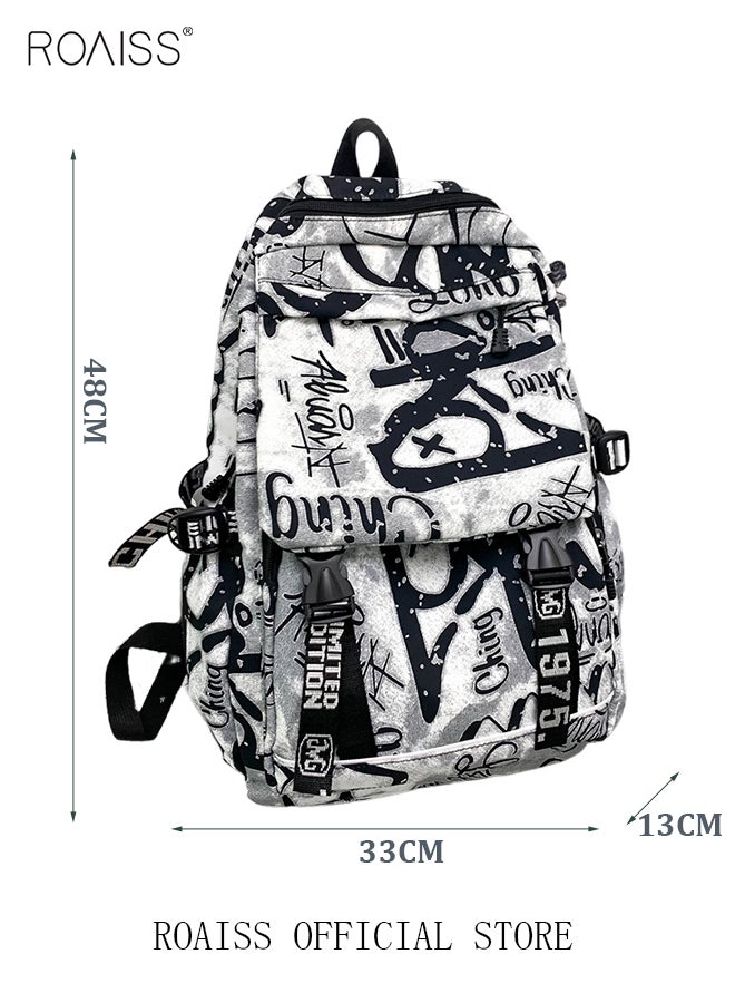 Trendy Graffiti Style Backpack  Large Capacity Durable Smooth Zipper Comfortable Fabric Adjustable Shoulder Strap