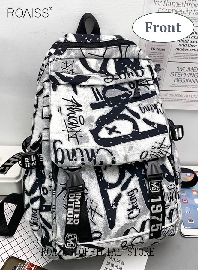 Trendy Graffiti Style Backpack  Large Capacity Durable Smooth Zipper Comfortable Fabric Adjustable Shoulder Strap