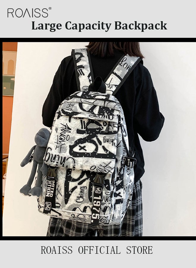 Trendy Graffiti Style Backpack  Large Capacity Durable Smooth Zipper Comfortable Fabric Adjustable Shoulder Strap