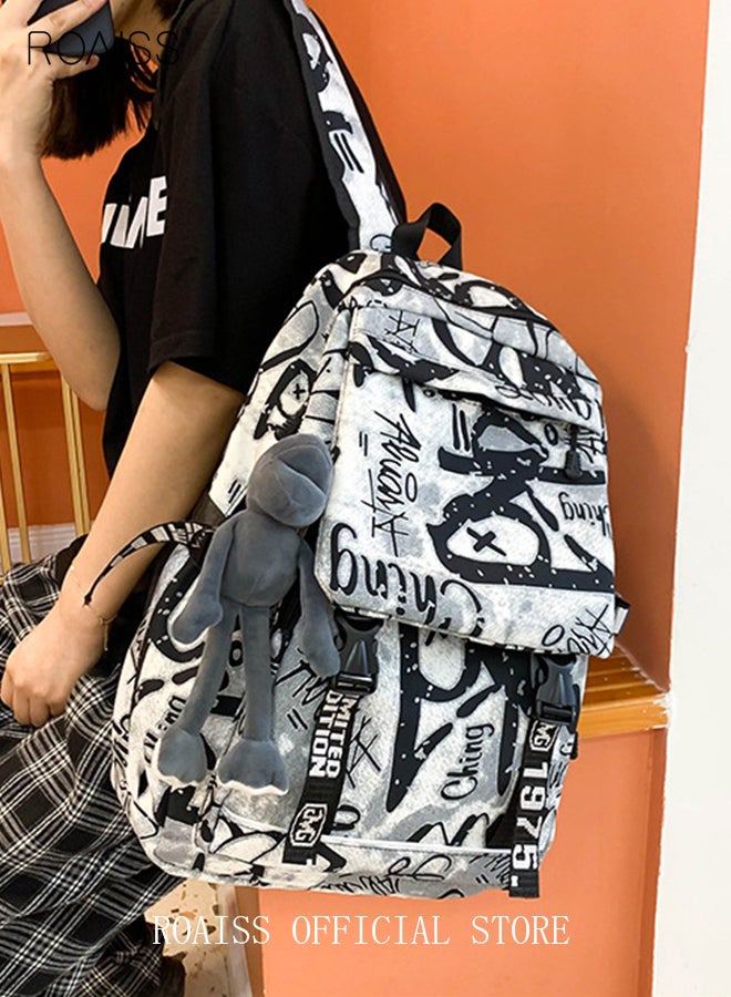 Trendy Graffiti Style Backpack  Large Capacity Durable Smooth Zipper Comfortable Fabric Adjustable Shoulder Strap