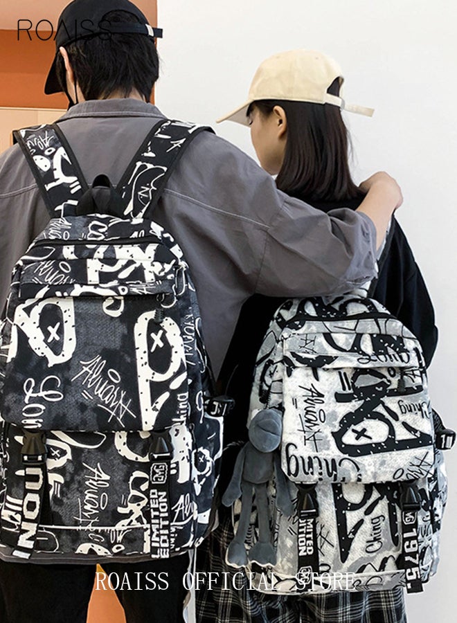 Trendy Graffiti Style Backpack  Large Capacity Durable Smooth Zipper Comfortable Fabric Adjustable Shoulder Strap