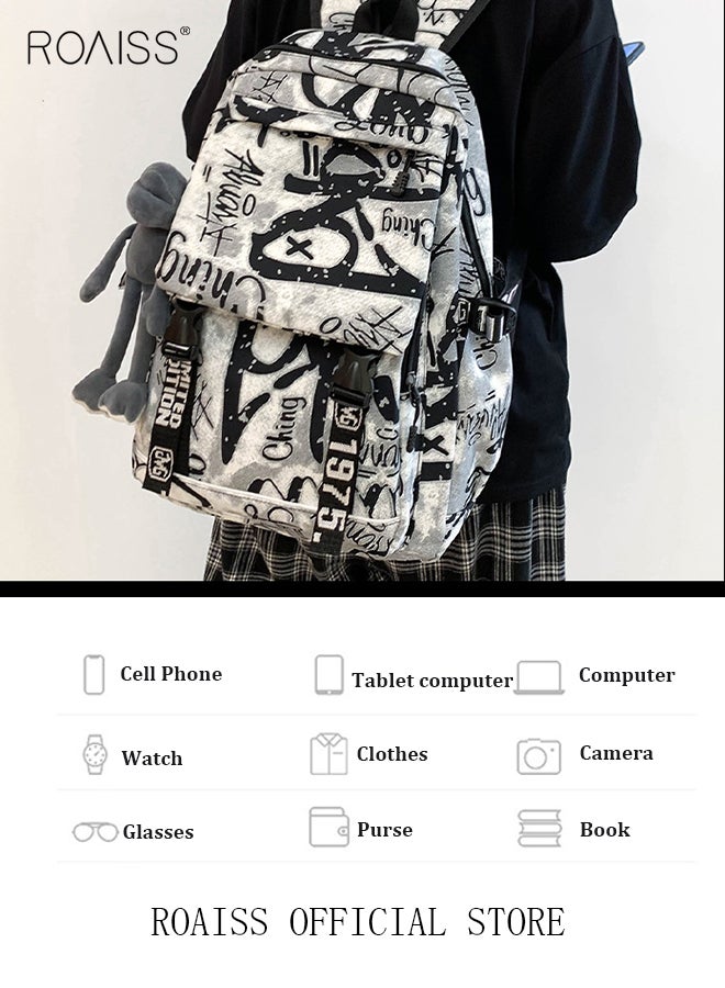 Trendy Graffiti Style Backpack  Large Capacity Durable Smooth Zipper Comfortable Fabric Adjustable Shoulder Strap