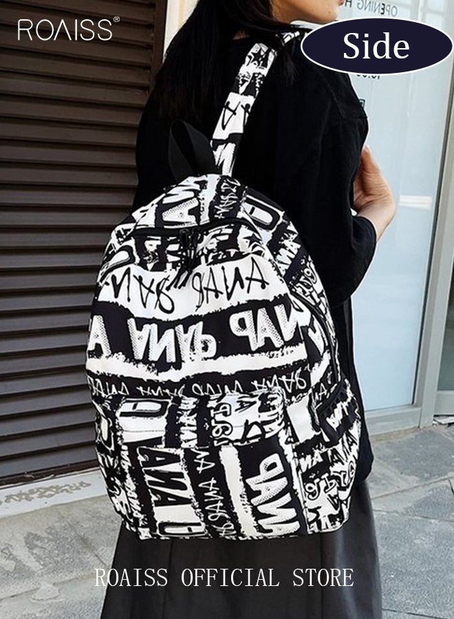 Trendy Graffiti Style Backpack  Large Capacity Durable Smooth Zipper Comfortable Fabric Adjustable Shoulder Strap
