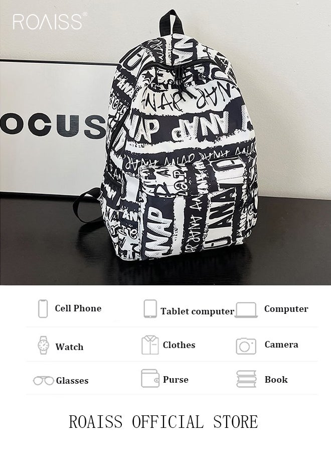 Trendy Graffiti Style Backpack  Large Capacity Durable Smooth Zipper Comfortable Fabric Adjustable Shoulder Strap