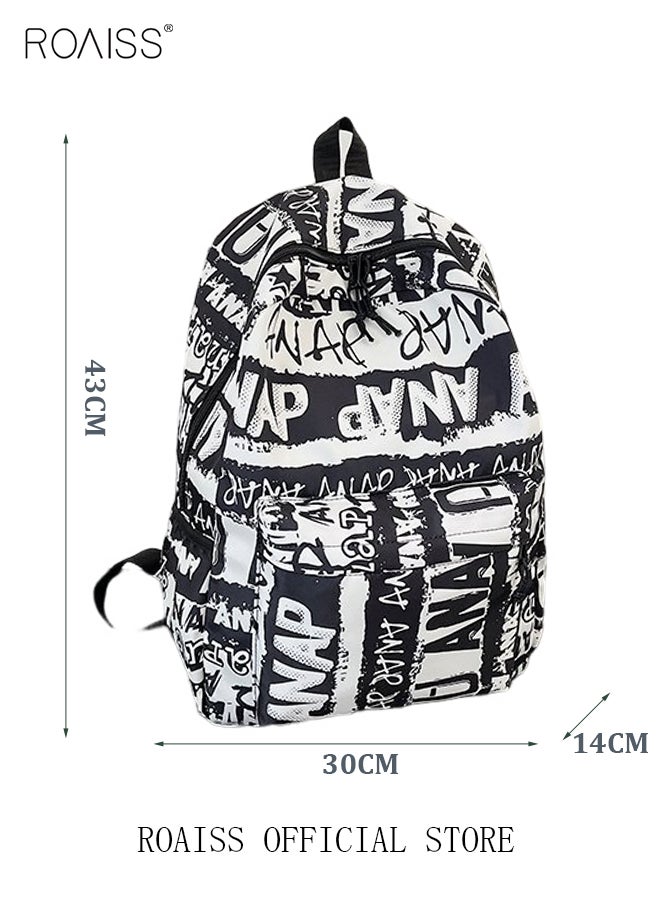 Trendy Graffiti Style Backpack  Large Capacity Durable Smooth Zipper Comfortable Fabric Adjustable Shoulder Strap