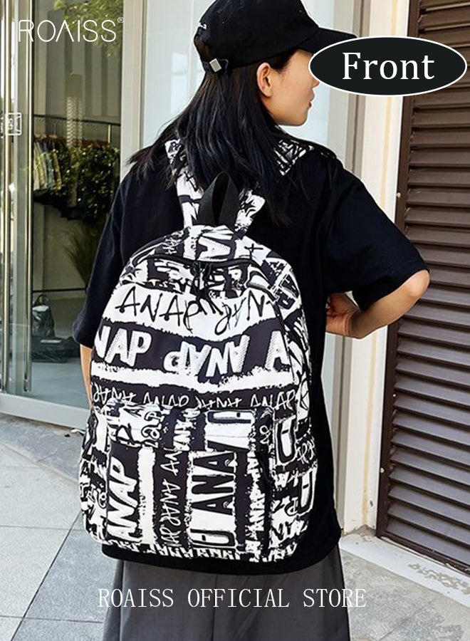 Trendy Graffiti Style Backpack  Large Capacity Durable Smooth Zipper Comfortable Fabric Adjustable Shoulder Strap