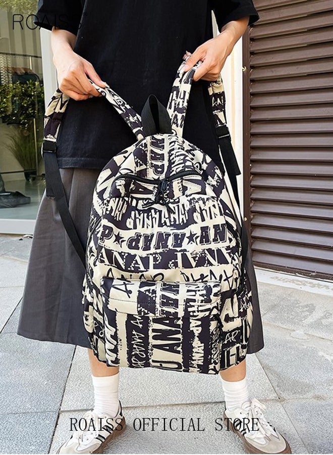 Trendy Graffiti Style Backpack  Large Capacity Durable Smooth Zipper Comfortable Fabric Adjustable Shoulder Strap